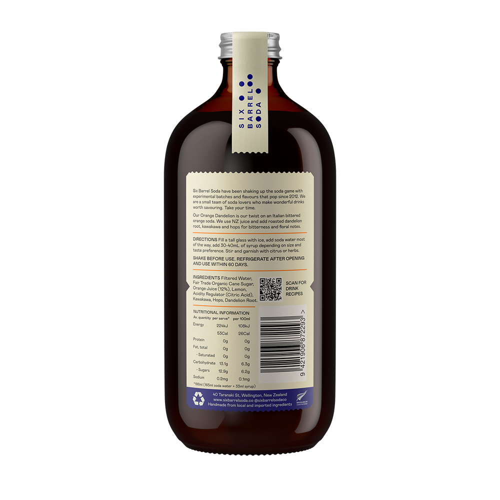
                  
                    Six Barrel Soda Syrup - Orange & Dandelion - Back
                  
                