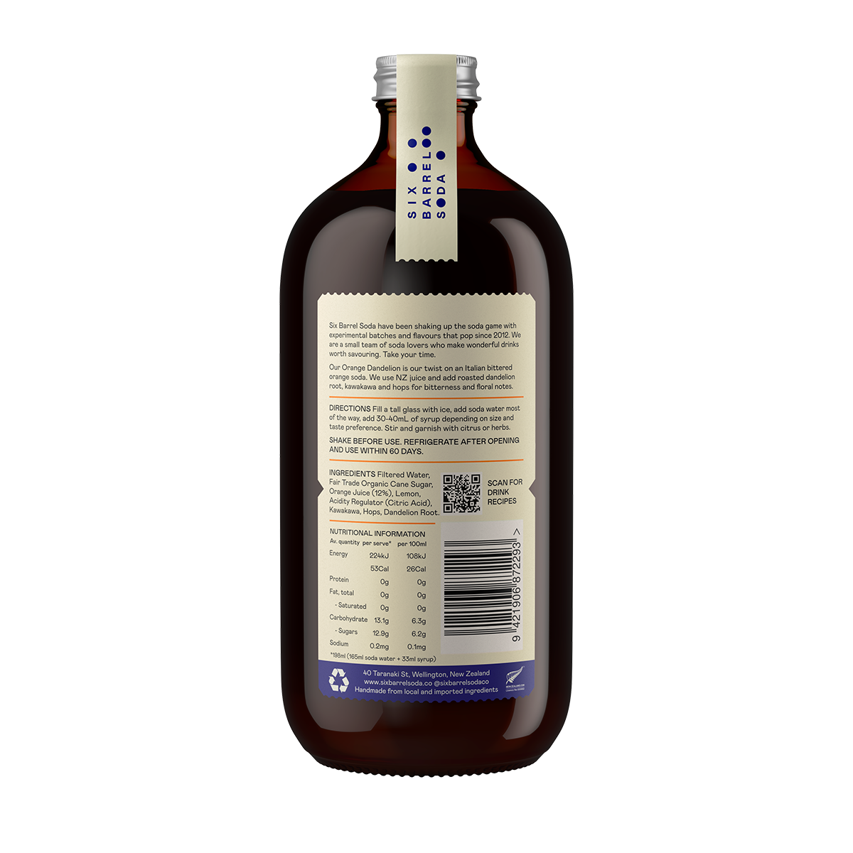 
                  
                    Six Barrel Soda Syrup - Orange & Dandelion - Back
                  
                